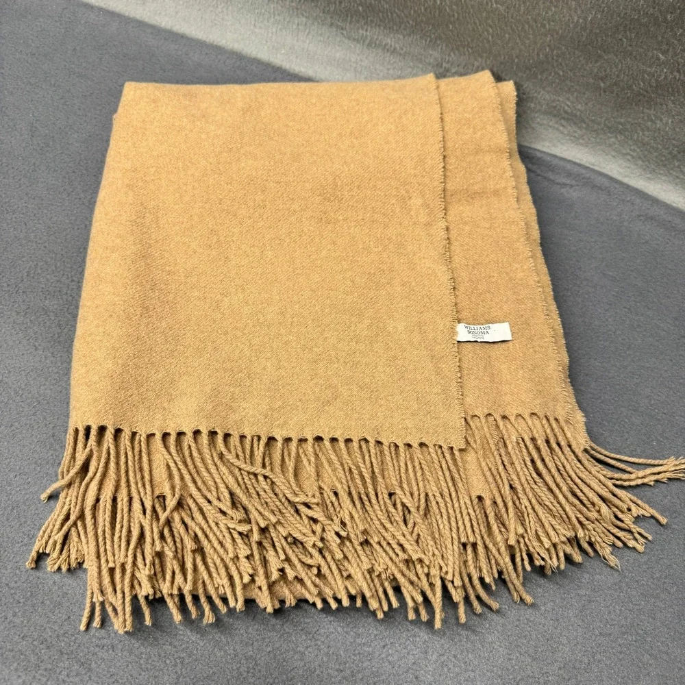 Williams Sonoma Throw Blanket Womens OS Fringe Camel Cashmere Classic